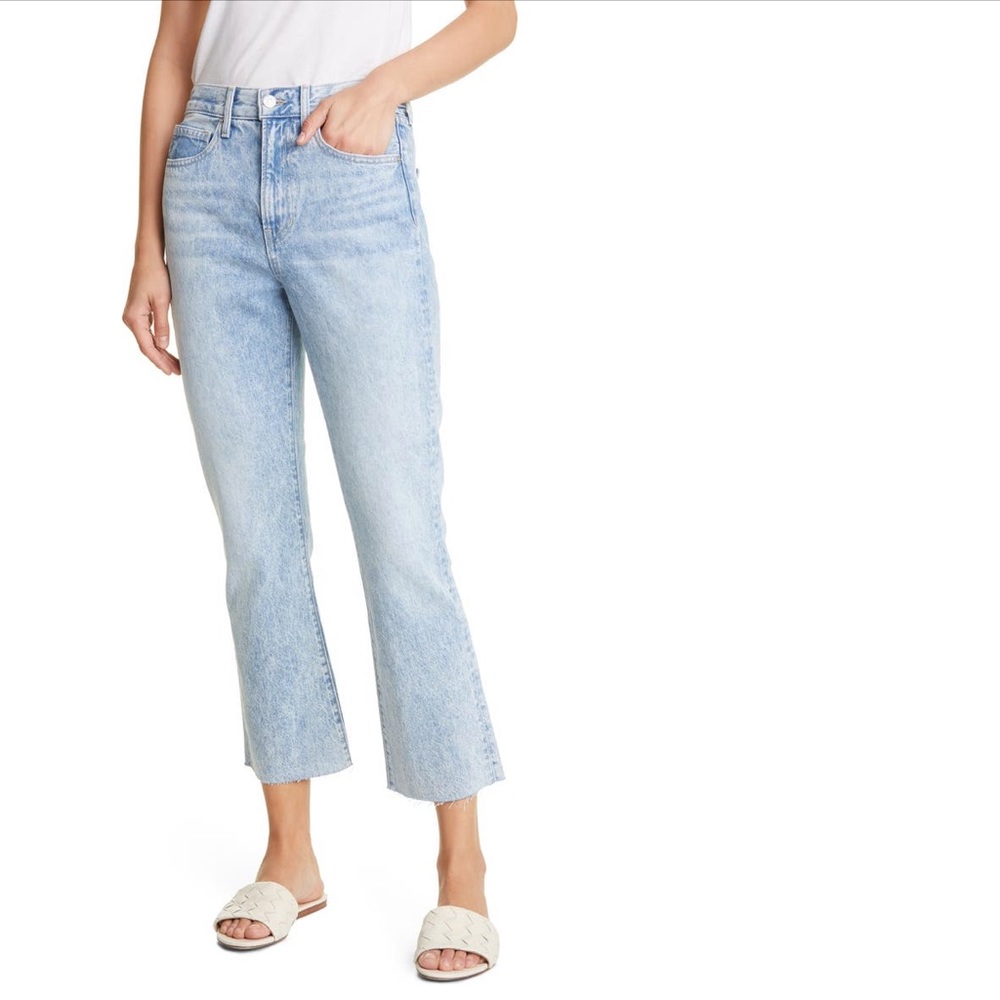Veronica Beard Carly Super High Waist Raw Hem Ankle Kick Flare Jeans